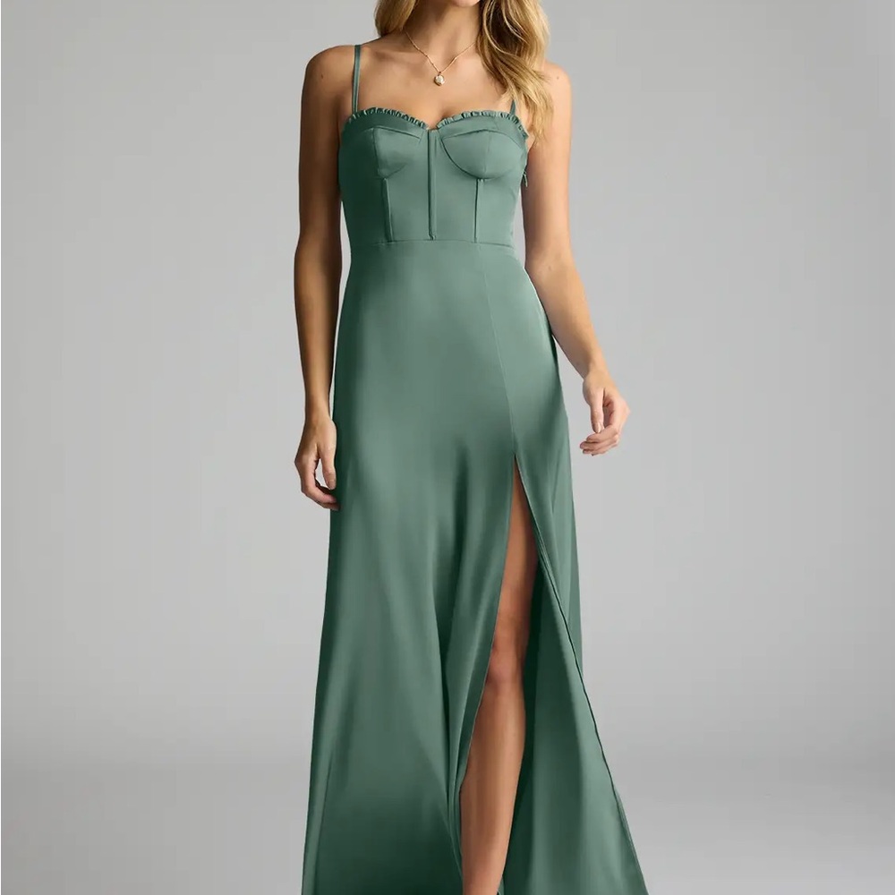 Azazie Green Sweetheart Bustier Maxi Dress